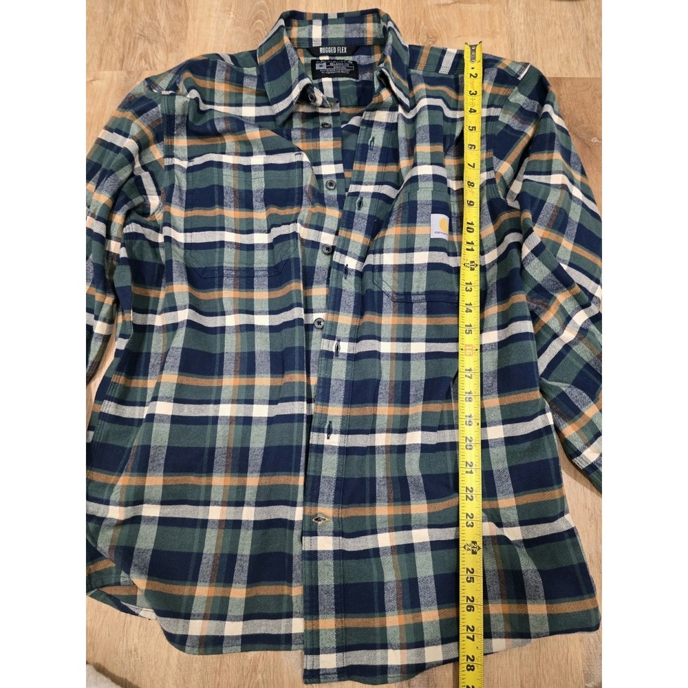 Carhartt Rugged Flex Relaxed Fit Flannel Shirt Mens M Green Navy Plaid TW5945-M
